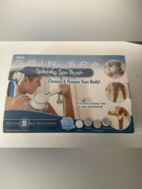 NOB Spin Spa Body Scrub Brush With 5 Attachments Long Handle Deep Cleansing New